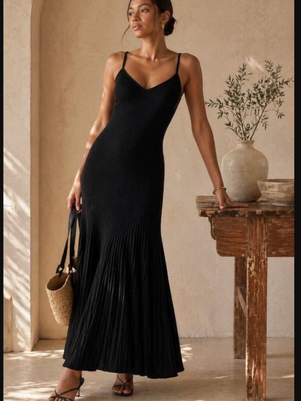 Express Maxi Dress Smocked Black Ribbed Strappy Sleeveless, Sz Small